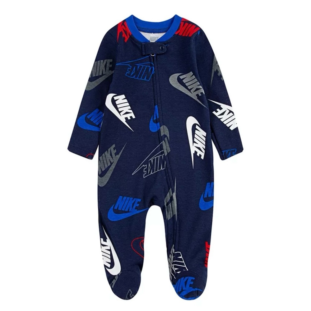Nike | Baby Logo Zip Footed Sleep & Play One Piece Pajamas | 6 months | Navy